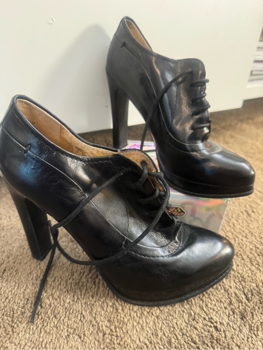 Nine West Black Lace-Up Platform Ankle Booties